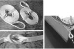 Two heavy-duty vehicle recovery straps, top left, when looped together, lower left, become a boat-retrieval belt, right, with a rated capacity of 18,000 pounds.