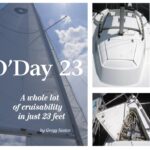 A lot of boat in 23 feet, the O’Day 23 was one of the first pocket cruisers to offer 5-foot headroom below. The flush-mounted forward hatch, top right, and the anchor locker, lower right, are additional thoughtful features.