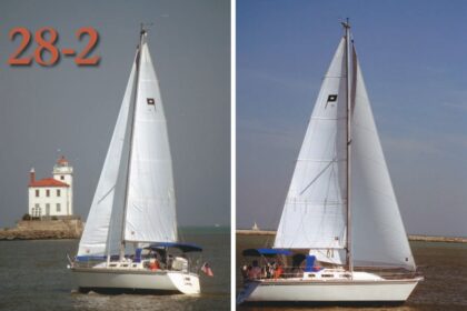 Volantis, a Pearson 28-2 owned by Bill Barnwell, graces Lake Erie’s Fairport Harbor Light.