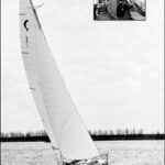 Chinook No. 3, Tamara, owned by Tom Green, on the Columbia River near Portland, Oregon, circa 1956. Inset, Five satisfied boatbuilders: Henry Morton, Jarvis Gould, Wade Cornwell, Merle Starr, and Tom Green.