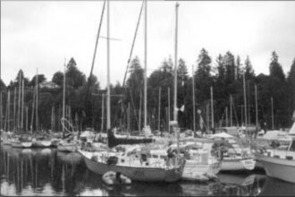 I’ve never heard of a Cascade Yachts rendezvous, although for years our Rose City Yacht Club cruises have often taken on the appearance of one. Dave and I were in good company in July 2001 when we rafted Tamara between Chuck Fisher and Karen Jacobsen’s Ursa and Mike and Delphi Godsil’s Trig at Cathlamet, Washington, on the lower Columbia River.