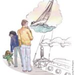 Illustration of family with a sailboat
