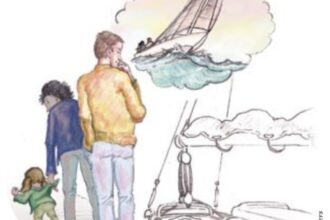 Illustration of family with a sailboat