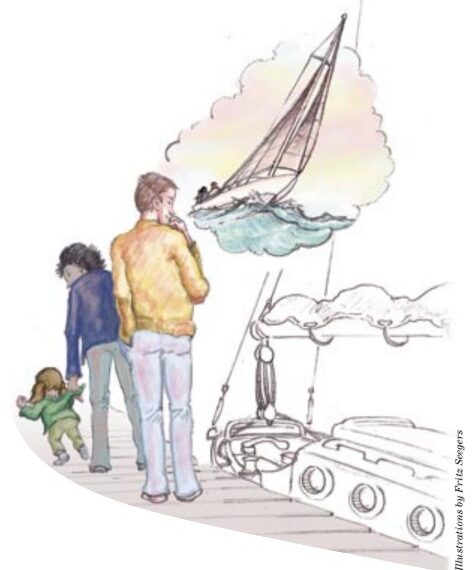 Illustration of family with a sailboat