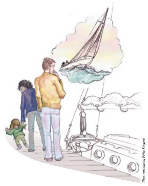 Illustration of family with a sailboat