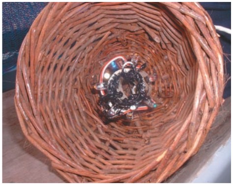 One of the simplest and most prized projects on Cade and Lisa Johnson’s Polaris 43 is this array of colored LEDs inside a 6-inch woven basket. They use this upside down in the cockpit as a night light.