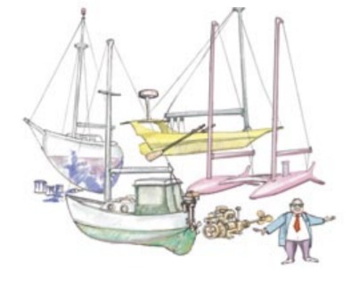 illustration of a man with sailboats