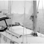 The reefed mainsail on Homer Shannon’s Bristol 29.9, Cinderella.