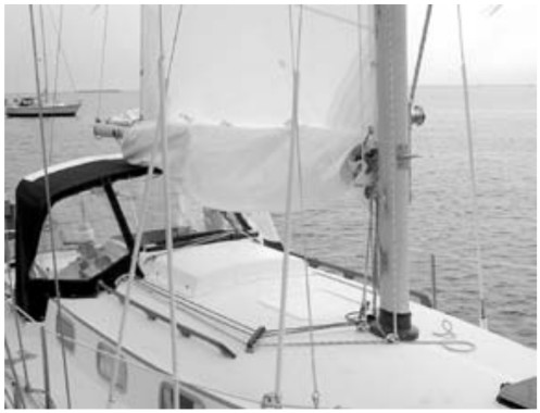The reefed mainsail on Homer Shannon’s Bristol 29.9, Cinderella.