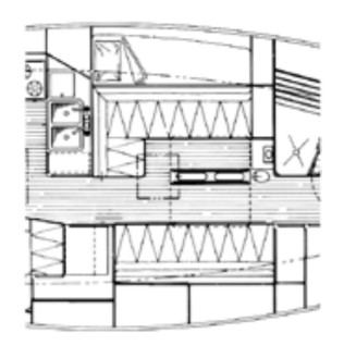This features a pilot berth and L-shaped settee to port and a settee berth to starboard.