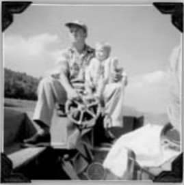 The five partners launched the boats as they were finished, but didn’t put the masts on until all were in the water. Here we’re motoring on Chinook No. 1. When the partners drew straws for the finished boats, this one became Jarvis Gould’s boat, Tag.