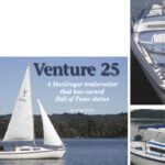 Blain Popp, of Pittsburgh, Pennsylvania, sails Tobenamed, his 1979 Venture 25, on facing page. It is shown at the dock, at right. Notice the fitting for securing the mast, which doubles as a tripping hazard. A view of the pop-top in the raised position (increasing headroom to 6 feet 1 inch), below.