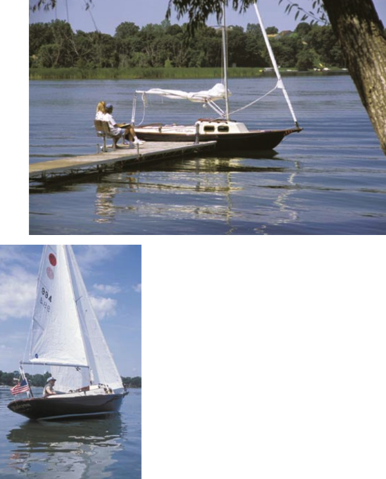 Halcyon, a freshly restored 1982 Victoria 18, is perfectly at home near a lakeside retreat.