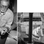 John Vigor creating a Turk’s Head, facing page. Jabula, the Vigor’s Cape Dory 25D, has been replaced by Sangoma, a Cape Dory 27. But the Vigors still miss Freelance, the Performance 31 which brought them to Florida from South Africa.