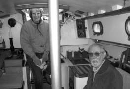 June and John Vigor belowdecks on Jabula.
