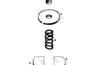 This exploded view of the winch foot switch (without casing) shows the basic parts: A, washer; B, spindle; C, contact disc; D, spring; E, terminals; and F, power cables. The most common — and often only — problem with this type of plastic-bodied switch is one of the terminals overheating and sinking into the softened plastic casing, which is always associated with serious deterioration of the terminal contact surface.