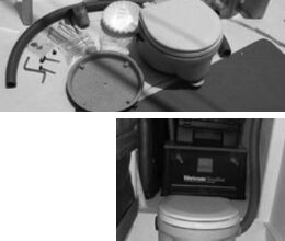 All parts necessary for assembly, above, and the new installation, below.