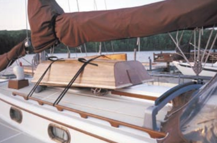 Ozma, below, the new 9-footer, installed on Kim and John’s Cape Dory 36, Mariah.