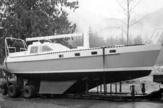 Toussaire, a 38-foot steel bilge fin motorsailer with 4-foot draft.