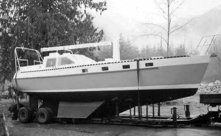 Toussaire, a 38-foot steel bilge fin motorsailer with 4-foot draft.