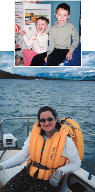 Julia and Marc, above, in the comfortable surroundings of home. Maureen, at right, in the comfortable and scenic surroundings she enjoys.