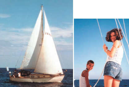 Lindsay Christine, a Mercator Offshore 30, above, and the reasons Chuck left the corporate life at right: Alex and Amie, in more recent years.