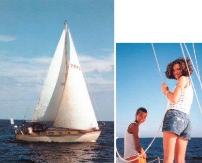 Lindsay Christine, a Mercator Offshore 30, above, and the reasons Chuck left the corporate life at right: Alex and Amie, in more recent years.