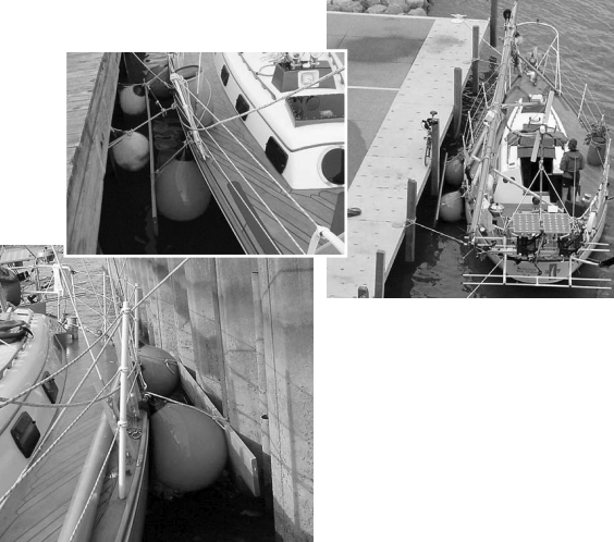 Creative docking with the help of a fenderboard aboard Windigo III.