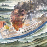 Painting of a burning ship