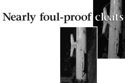 Cleat, at left, in normal use and, above, with “fingers” deployed to prevent line from snagging on the cleat.