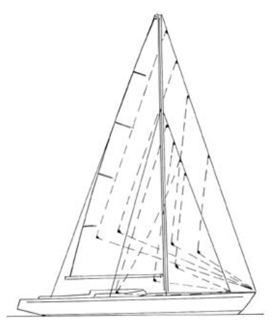 Outlaw, a sloop with enough headsails to keep her foredeck crew very busy indeed.