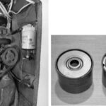 There is good access to the new primary filter, facing page. But the fuel has to be able to get out of the filter. Two identically numbered parts from the same manufacturer: the old, above right, and the new, above left.