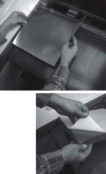 The soundproofing tiles are 12 inches square with a metallic cover over a dense vinyl material about 1 inch thick. The back side is adhesive protected by a waxy paper.