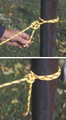 Two half hitches: Half hitches are used to make a line fast to a bollard, pile, or spar.