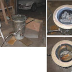 Before he knew it and in spite of his best intentions, Jim Craighead became the creator and owner of a small foundry. It had all started with an innocent patch of rotten plywood near the compression post below the deck-stepped mast of his Chrysler 26. His furnace melting pot, which bears an amazing resemblance to an ordinary garbage can, above left, and looking into the depths of the furnace, first with the pigs, above, and next with the molten lead, facing page.