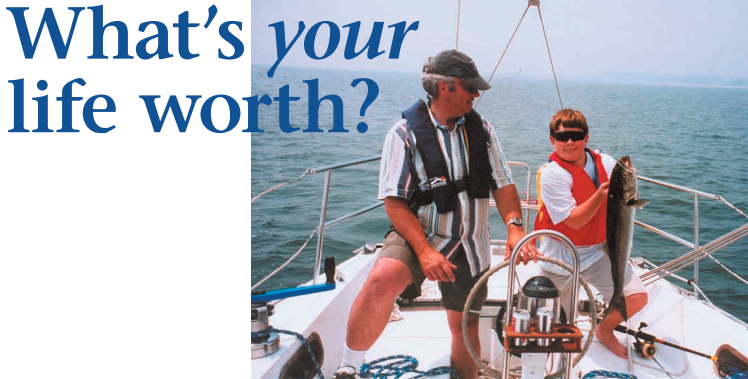 Picture of two people wearing life jacks on a boat