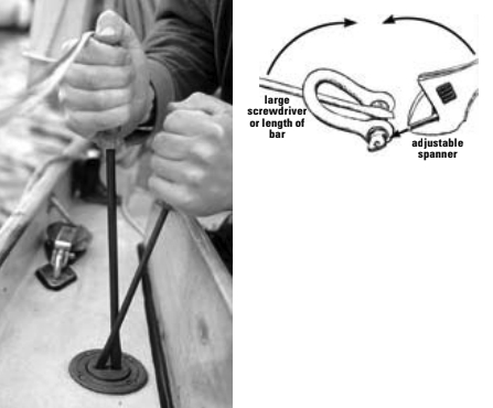 A second screwdriver increases the leverage on slotted deck-filler caps.