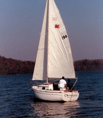 Butch Evans sailing his 1974 Bayfield 25.
