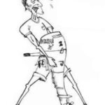 Drawing of a man struggling to hold an outboard motor