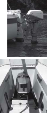 Most often, a good old trailersailer is equipped with an outboard motor of the same vintage, such as the aging engine shown above. With a little TLC, these older engines can be reliable auxiliaries. Outboard motors mounted in wells, at left, are less common than transom-mounted models. One common problem associated with well-mounted units is their tendency to become starved for air while under load.