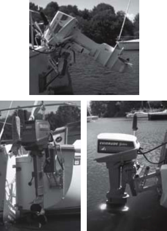 The two-cycle Sailmaster outboard, top, is specifically designed for sailboat applications. It has a slower turning, high-torque propeller and a long shaft. Today’s outboards are much more reliable than their predecessors of even a few years ago. The two-cycle unit by Suzuki, at left, has both computerized ignition and oil injection. The long shaft of the Evinrude outboard, at right, enables this motor’s propeller to reach adequate water depth.