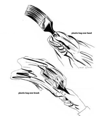 A plastic bag and a disposable brush simplify small jobs by reducing cleanup time.