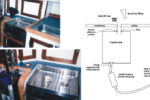 A small deck-fill cap, shown with funnel, at far left on facing page, and with cap removed, at left on facing page, is the only visible change in the galley. David’s modification called for a water tank in unused space below the counter. With the addition of warm water, this tank supplies a shower in the nearby head.