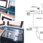 A small deck-fill cap, shown with funnel, at far left on facing page, and with cap removed, at left on facing page, is the only visible change in the galley. David’s modification called for a water tank in unused space below the counter. With the addition of warm water, this tank supplies a shower in the nearby head.