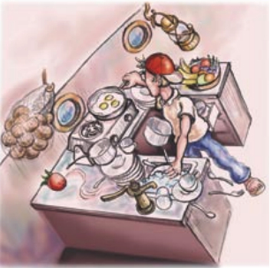 Illustration of someone in the galley