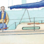Drawing of a man on a small boat