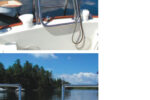 Echo’s new stern ladder allows access without requiring ninja-like agility. Andrew says the new stanchions at the opening were the major expense in the project, but they match the existing boat hardware better. Notice the round access ports in the transom of this C&C 29.