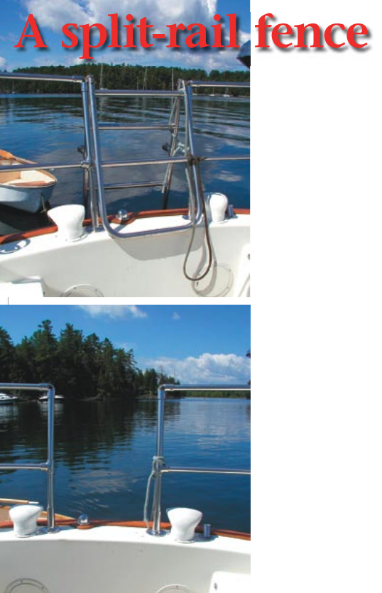 Echo’s new stern ladder allows access without requiring ninja-like agility. Andrew says the new stanchions at the opening were the major expense in the project, but they match the existing boat hardware better. Notice the round access ports in the transom of this C&C 29.