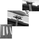Strakes in use on Al’s boat at the bow, at far right, and stern, above. Steps in forming the strakes, at left.