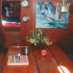 The well-maintained saloon of author Cathy McIntire’s Baba 30, above.